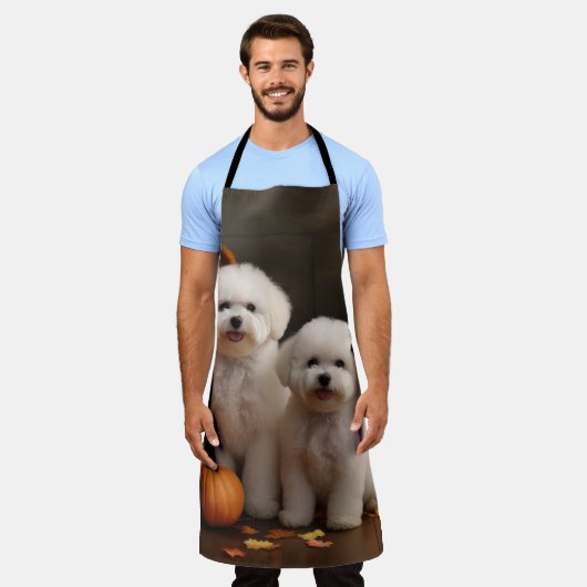 Bichon Frise Puppy Herfst Delight Pompoen Schort (Gedragen)