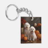 Bichon Frise Puppy Herfst Delight Pompoen Sleutelhanger (Voorkant Links)