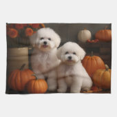 Bichon Frise Puppy Herfst Delight Pompoen Theedoek (Horizontaal)