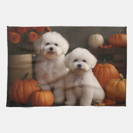 Bichon Frise Puppy Herfst Delight Pompoen Theedoek (Horizontaal)