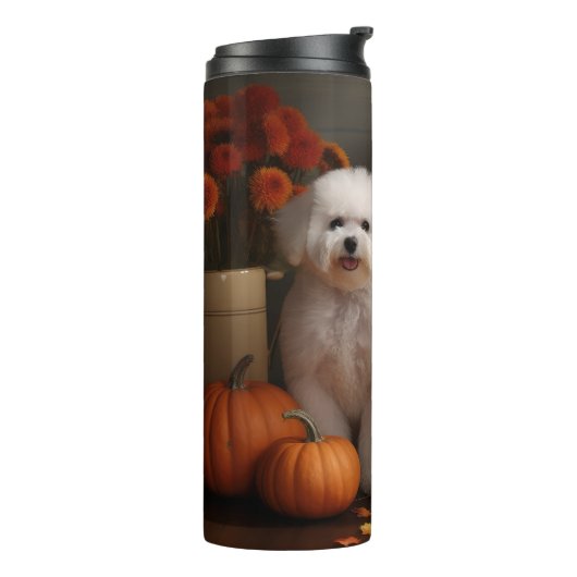Bichon Frise Puppy Herfst Delight Pompoen Thermosbeker (Gedraaid links)