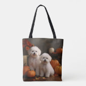 Bichon Frise Puppy Herfst Delight Pompoen Tote Bag (Achterkant)