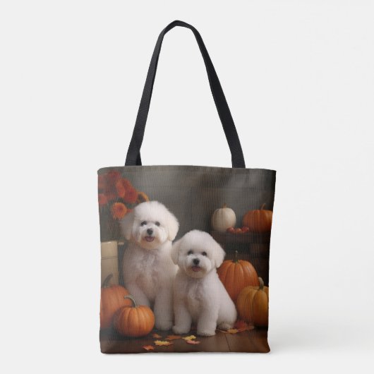 Bichon Frise Puppy Herfst Delight Pompoen Tote Bag (Achterkant)