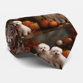 Bichon Frise Puppy Herfst Genot Pompoen Stropdas (Opgerold)