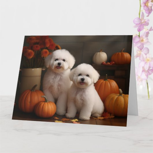 Bichon Frise Puppy Herfstpracht Pompoen  Kaart (Orchidee)