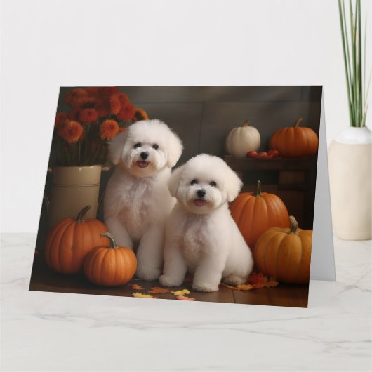 Bichon Frise Puppy Herfstvreugde Pompoen Kaart (Voorkant)