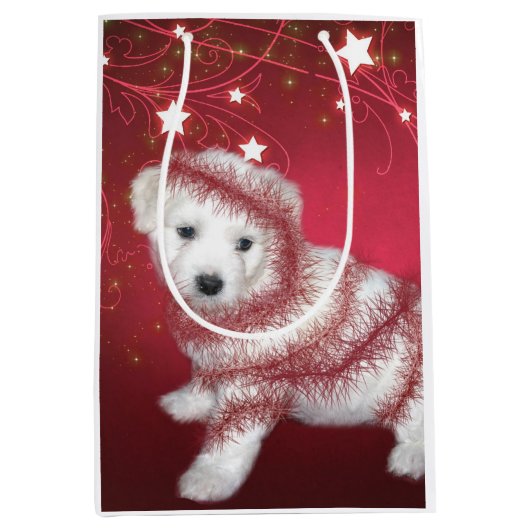 Bichon Frise Puppy kerst Medium Cadeauzakje (Voorkant)