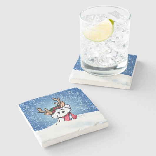 Bichon Frise Reindeer Stone Onderzetter (Zijkant)