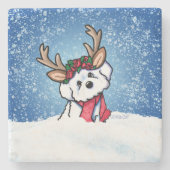 Bichon Frise Reindeer Stone Onderzetter (Voorkant)