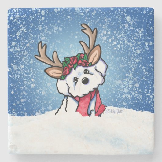 Bichon Frise Reindeer Stone Onderzetter (Voorkant)