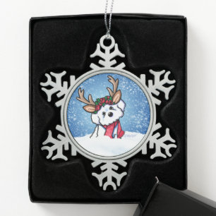 Bichon Frise Reindekerst Tin Sneeuwvlok Ornament