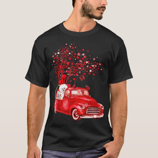 Bichon Frise Riding Red Truck Valentijn Butterfly T-shirt (Voorkant)