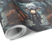 Bichon Frise Rijden Motorfiets Halloween Scary Cadeaupapier (Rol Hoek)