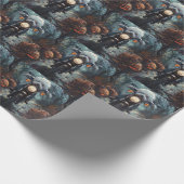 Bichon Frise Rijden Motorfiets Halloween Scary Cadeaupapier (Hoek)