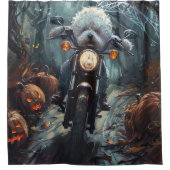 Bichon Frise Rijden Motorfiets Halloween Scary Douchegordijn (Voorkant)