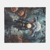 Bichon Frise Rijden Motorfiets Halloween Scary Fleece Deken (Voorkant (Horizontaal))