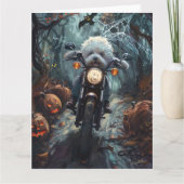 Bichon Frise Rijden Motorfiets Halloween Scary Kaart (Voorkant)
