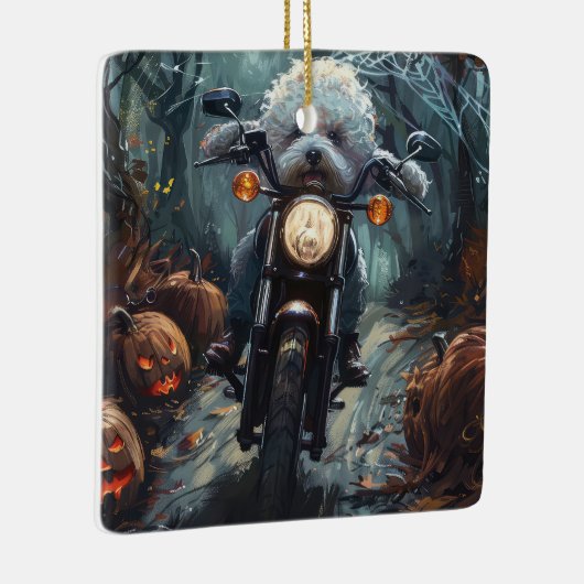 Bichon Frise Rijden Motorfiets Halloween Scary Keramisch Ornament (Rechts)