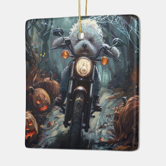 Bichon Frise Rijden Motorfiets Halloween Scary Keramisch Ornament (Links)