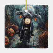 Bichon Frise Rijden Motorfiets Halloween Scary Keramisch Ornament (Achterkant)