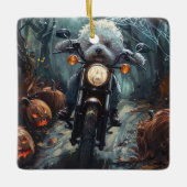 Bichon Frise Rijden Motorfiets Halloween Scary Keramisch Ornament (Voorkant)