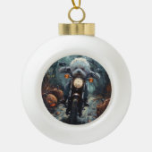 Bichon Frise Rijden Motorfiets Halloween Scary Keramische Bal Ornament (Voorkant)