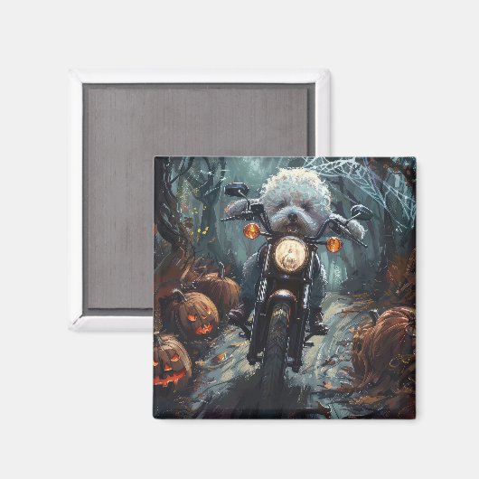 Bichon Frise Rijden Motorfiets Halloween Scary Magneet (Voorkant / Achterkant)