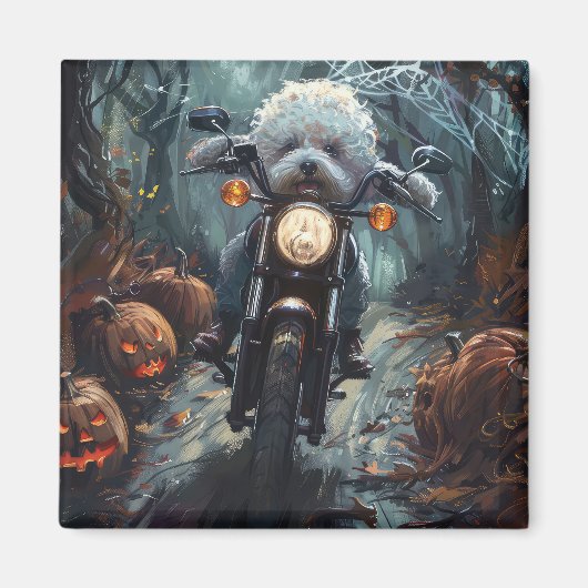 Bichon Frise Rijden Motorfiets Halloween Scary Magneet (Voorkant)