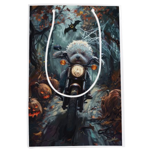 Bichon Frise Rijden Motorfiets Halloween Scary Medium Cadeauzakje (Voorkant)