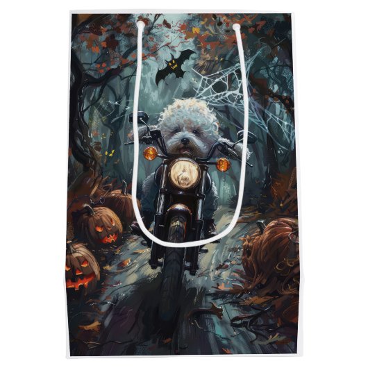 Bichon Frise Rijden Motorfiets Halloween Scary Medium Cadeauzakje (Achterkant)