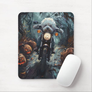 Bichon Frise Rijden Motorfiets Halloween Scary Muismat