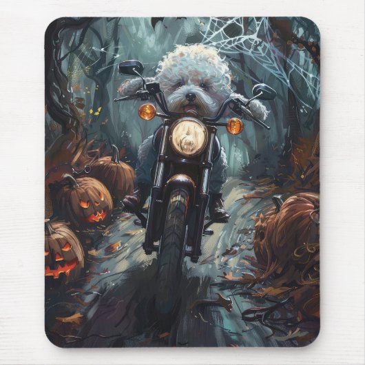 Bichon Frise Rijden Motorfiets Halloween Scary Muismat (Voorkant)