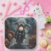 Bichon Frise Rijden Motorfiets Halloween Scary Papieren Bordje (Feest)