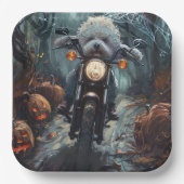Bichon Frise Rijden Motorfiets Halloween Scary Papieren Bordje (Voorkant)
