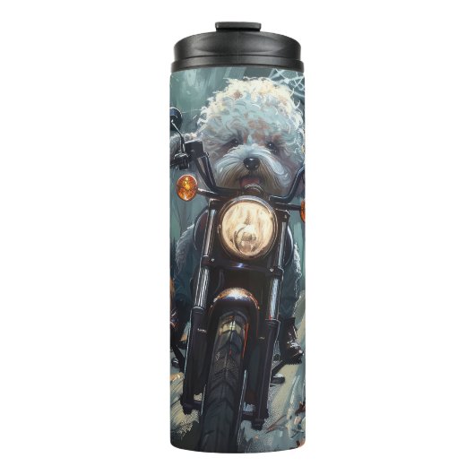 Bichon Frise Rijden Motorfiets Halloween Scary Thermosbeker (Voorkant)