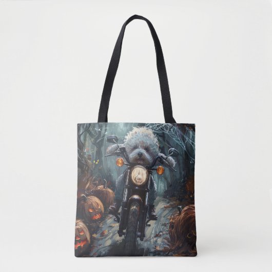 Bichon Frise Rijden Motorfiets Halloween Scary Tote Bag (Voorkant)