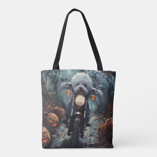 Bichon Frise Rijden Motorfiets Halloween Scary Tote Bag (Achterkant)