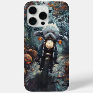 Bichon Frise rijdt op motorfiets Halloween eng iPhone 15 Pro Max Hoesje