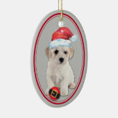 Bichon Frise Santa Hat kerstversiering Keramisch Ornament (Rechts)