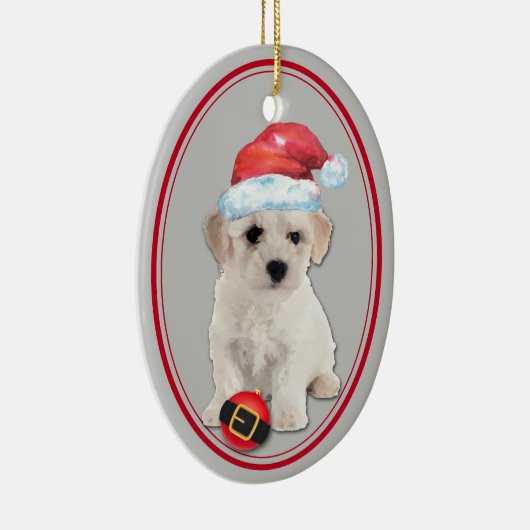 Bichon Frise Santa Hat kerstversiering Keramisch Ornament (Rechts)