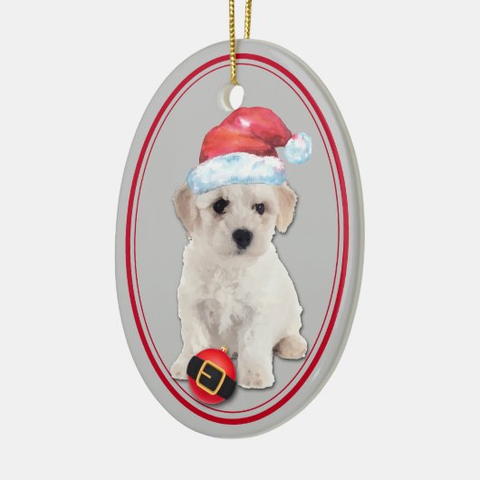 Bichon Frise Santa Hat kerstversiering Keramisch Ornament (Links)