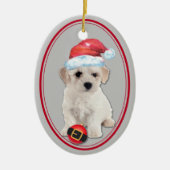 Bichon Frise Santa Hat kerstversiering Keramisch Ornament (Voorkant)