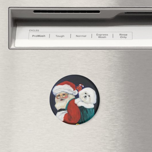 "Bichon Frise & Santa" Magneet voor hondenkunst (Insitu (Vaatwasser))
