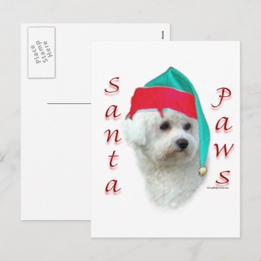 Bichon Frise Santa Paws Feestdagenkaart (Voorkant / Achterkant)