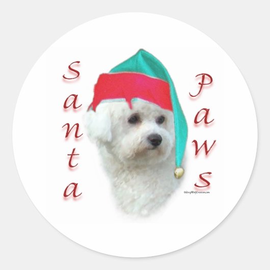 Bichon Frise Santa Paws Ronde Sticker (Voorkant)