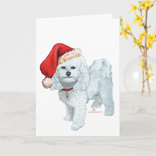 Bichon Frise Santas Helper Kaart (Gele Bloem)