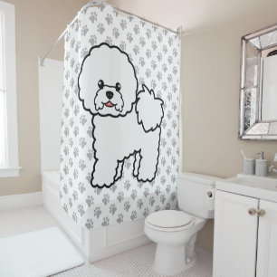 Bichon Frise Schattige Cartoon Hond & Pootjes Douchegordijn