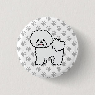 Bichon Frise Schattige Cartoon Hond & Pootjes Ronde Button 3,2 Cm