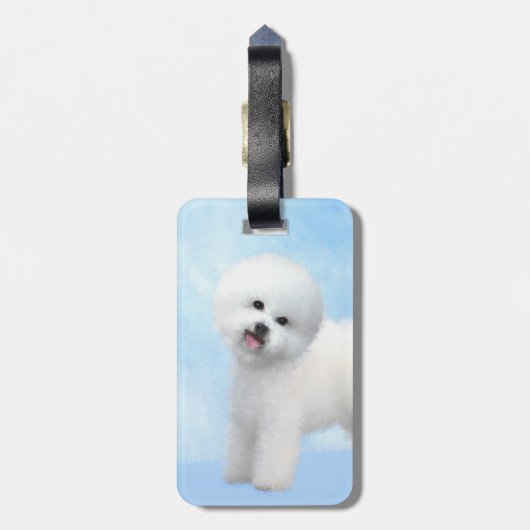 Bichon Frise-schildering - Cute Original Dog Art Bagagelabel (Achterkant verticaal)