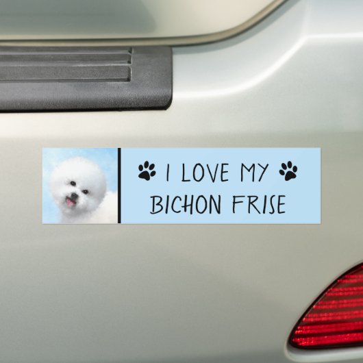 Bichon Frise-schildering - Cute Original Dog Art Bumpersticker (Op auto)